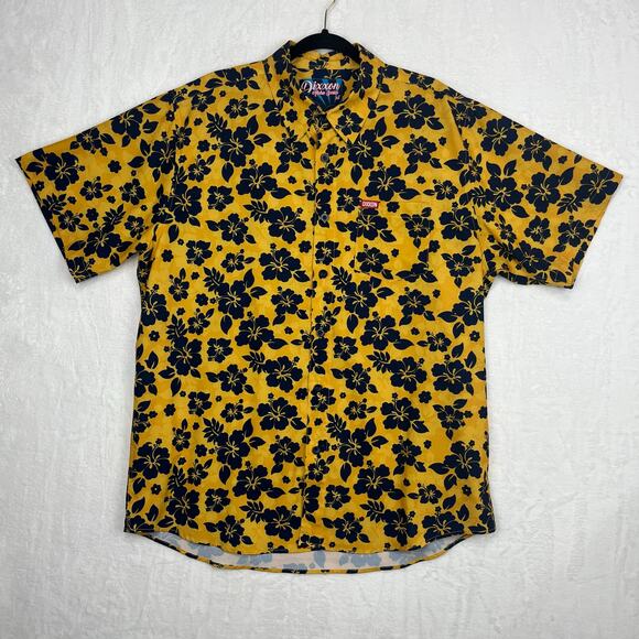 Dixxon Other - Dixxon Button‎ Up Shirt Mens XL Aloha Series D-Lite Yellow Hibiscus Short Sleeve